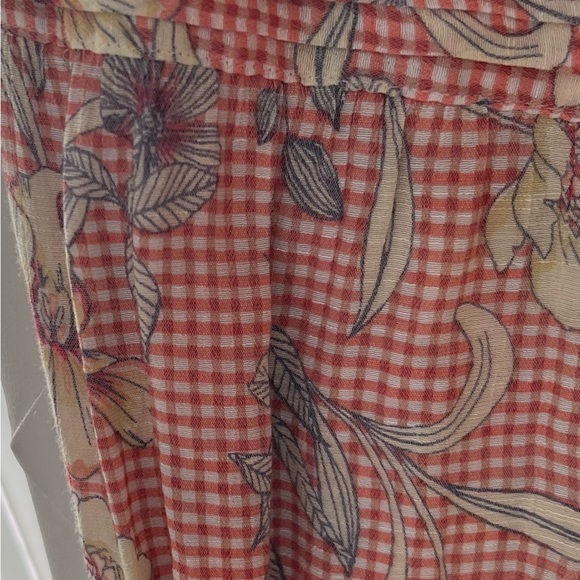 LC Lauren Conrad Square Neck Ling Sleeve Elastic Cuff Pink Gingham Floral Top S - Picture 4 of 7